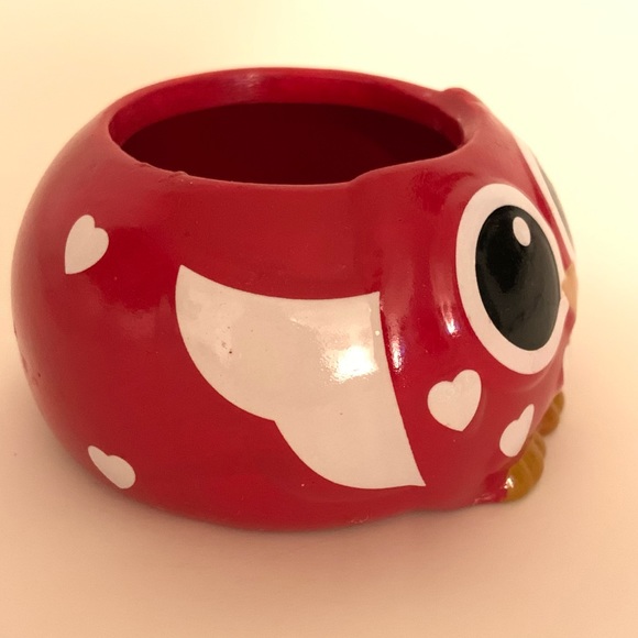 Valentine’s Day Ceramic Owl Plant Pot, Small Owl Pot, Red Owl, Owl Decor, Heart. - Picture 6 of 16